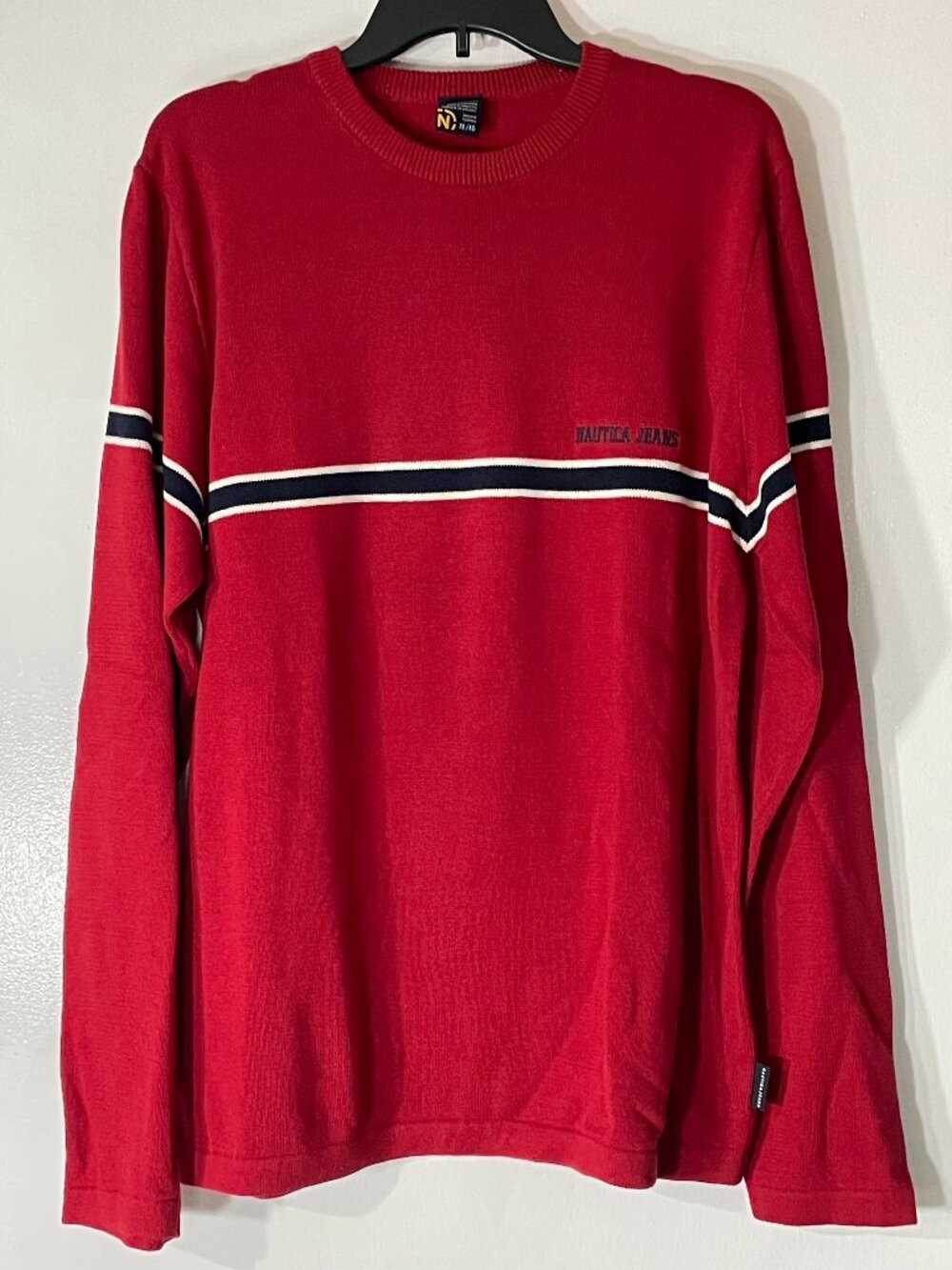Nautica Men’s Red Sweater XL Blue White Stripe Vintage Cotton Excellent